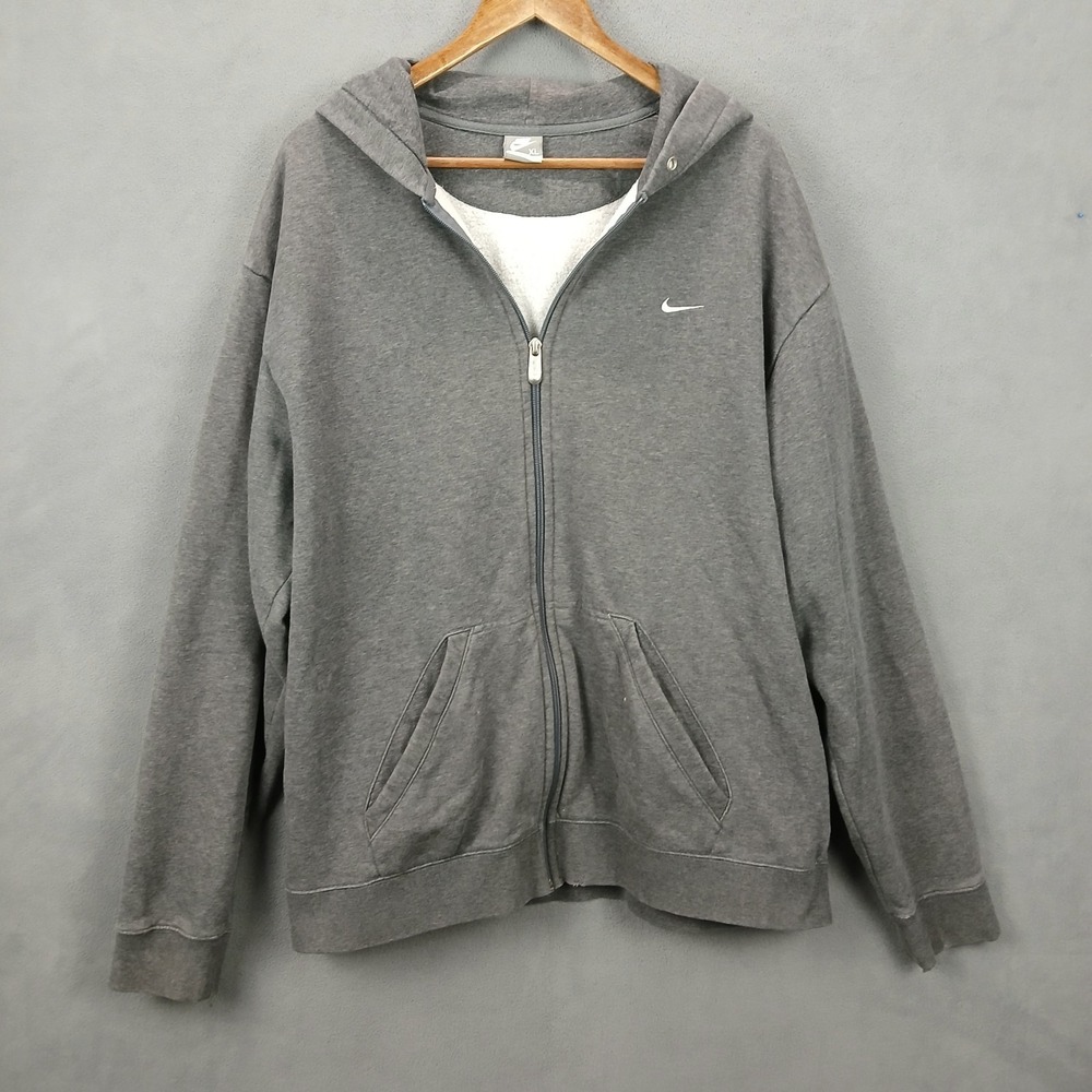 Nike Team Hoodie Mens Extra Large Heathered Gray Fleece Lined Swoosh Full Zip